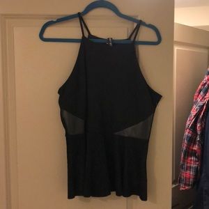 Black suede and leather peplum top